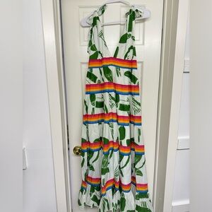 FARM Rio Toucan Layered Rainbow Midi/Maxi Dress Size Small